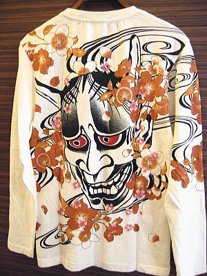 山櫻に般若 和柄長袖Tシャツ